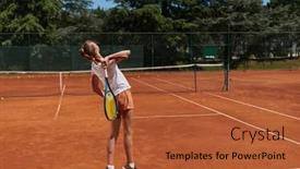  Presentation with precision - Slide set having tennis-player-focuses-intently-perfecting background and a red colored foreground