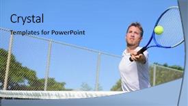  Presentation with volley - Cool new presentation design with tennis player man hitting ball backdrop and a light blue colored foreground