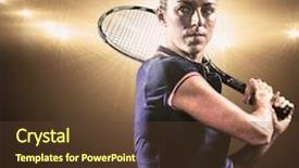  Presentation with spotlight - Beautiful PPT theme featuring tennis player playing tennis with a racket against spotlight backdrop and a tawny brown colored foreground
