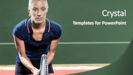  Presentation with tracks - Cool new PPT theme with tennis player playing tennis with a racket against digitally generated image of tracks backdrop and a ocean colored foreground