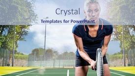  Presentation with tennis - Beautiful slides featuring tennis player playing tennis with a racket against composite image of tennis field on a sunny day backdrop and a sky blue colored foreground