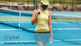  Presentation with tennis - Beautiful slide set featuring tennis-player-wearing-covid-19 backdrop and a teal colored foreground