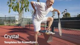  Presentation with back pain - Audience pleasing presentation theme consisting of tennis player with back pain backdrop and a tawny brown colored foreground
