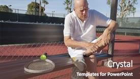  Presentation with leg pain - Presentation design featuring tennis player with leg pain background and a tawny brown colored foreground