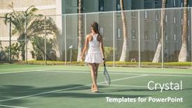  Presentation with green hotel - Presentation theme having tennis-player-woman-playing background and a seafoam green colored foreground
