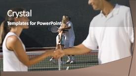  Presentation with festival music band hands playing - Amazing theme having tennis players shaking hands at net with teammates hugging in background backdrop and a dark gray colored foreground