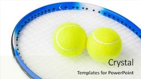  Presentation with badminton ball shuttlecock racket - Presentation theme featuring tennis racket and balls isolated background and a  colored foreground