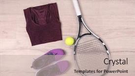  Presentation with tennis shoes - Amazing slides having tennis racket ball clothes backdrop and a soft green colored foreground