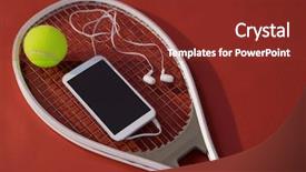  Presentation with phone - Beautiful PPT theme featuring tennis racket over maroon backdrop and a tawny brown colored foreground