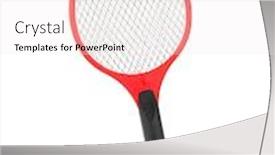 Presentation with tennis - Cool new slide deck with tennis racket shaped electric mosquitoes killer isolated on white background backdrop and a sky blue colored foreground