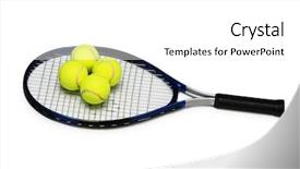  Presentation with tennis ball in the corner - Colorful theme enhanced with tennis rackets and four balls backdrop and a white colored foreground
