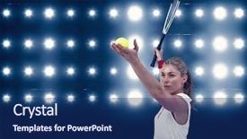  Presentation with professional tennis player athlete man - PPT layouts featuring tennis racquet ready to serve background and a navy blue colored foreground