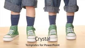  Presentation with tennis shoes - PPT theme enhanced with tennis shoes - four children legs in sneakers background and a lemonade colored foreground