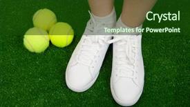  Presentation with tennis shoes - PPT theme consisting of tennis sneakers on green background and a forest green colored foreground