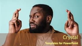  Presentation with good luck - Slide deck enhanced with tense-african-american-man-peeking background and a tawny brown colored foreground