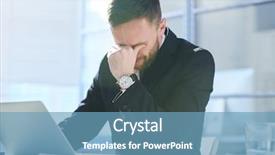  Presentation with hotel front office - Beautiful presentation theme featuring tense and tired young businessman backdrop and a teal colored foreground