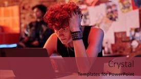  Presentation with curly hair - Slide deck with tense-guy-with-curly-hair and a red colored foreground