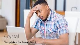  Presentation with social isolation - Audience pleasing presentation theme consisting of tense young man using laptop in kitchen at home working from home in quarantine lockdown social distancing self isolation backdrop and a coral colored foreground