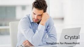  Presentation with table of content - Colorful PPT theme enhanced with tensed businessman sitting at table backdrop and a light blue colored foreground