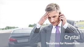  Presentation with mobile phone on car - Slides featuring tensed businessman talking on mobile background and a gray colored foreground