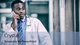  Presentation with phone - Beautiful presentation featuring tensed doctor talking on mobile backdrop and a teal colored foreground