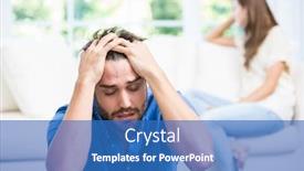  Presentation with wife - PPT theme having tensed man sitting on floor after argument with wife at home background and a teal colored foreground