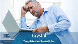  Presentation with steps - Audience pleasing theme consisting of tensed mature man using digital backdrop and a  colored foreground