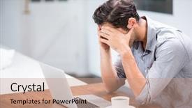  Presentation with social isolation - Cool new presentation theme with tensed young man with head backdrop and a coral colored foreground