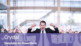  Presentation with muscle - Colorful presentation enhanced with tensing arms muscle against fitness backdrop and a violet colored foreground