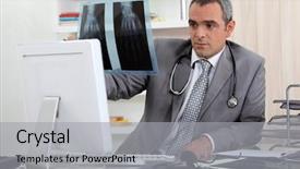  Presentation with doctor and collegue relationship - Slide deck featuring tensiometer - doctor looking at x background and a  colored foreground