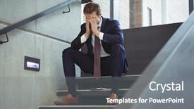  Presentation with loss - Slides having loss jobs - depressed businessman sitting on stairs background and a gray colored foreground
