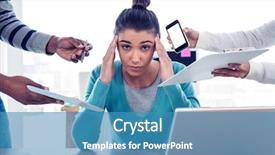  Presentation with creative - Amazing presentation having overload - portrait of stressed businesswoman sitting backdrop and a teal colored foreground