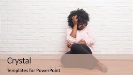  Presentation with stressed - Amazing theme having black women depression - young african american woman sitting backdrop and a soft green colored foreground