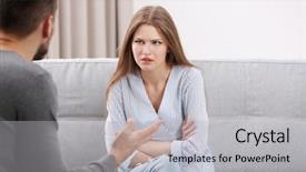  Presentation with broken home upset couple - Beautiful theme featuring argue - young couple arguing at home backdrop and a light gray colored foreground