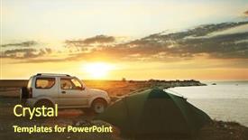  Presentation with sea shore - Presentation theme enhanced with tent and car on sea background and a tawny brown colored foreground