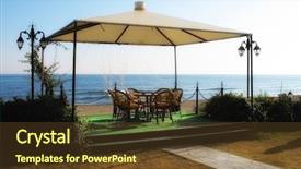  Presentation with outdoor furniture - PPT theme featuring tent and outdoor bamboo furniture background and a  colored foreground