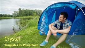  Presentation with tourism - Amazing slides having tent at camping on lake backdrop and a  colored foreground