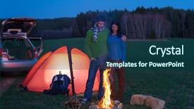  Presentation with bonfire - Beautiful presentation design featuring tent camping car couple romantic backdrop and a ocean colored foreground