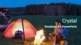  Presentation with bonfire - Presentation theme consisting of tent camping car couple romantic background and a ocean colored foreground