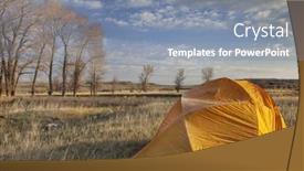  Presentation with river valley - Colorful presentation design enhanced with tent-covered-by-frost backdrop and a mint green colored foreground