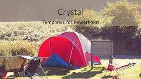  Presentation with recreation - PPT theme with tent in camping recreation site background and a coral colored foreground