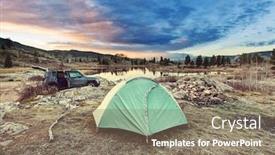  Presentation with recreation - PPT layouts with tent in camping recreation site background and a violet colored foreground