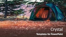  Presentation with active lifestyle - PPT theme enhanced with tent-in-the-cedars-forest background and a tawny brown colored foreground