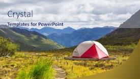 Presentation with tundra - PPT theme featuring tent-in-the-mountains background and a lemonade colored foreground