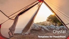  Presentation with tent - Slide deck consisting of tent-lookout-in-the-mountains background and a tawny brown colored foreground