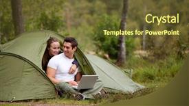  Presentation with tent - PPT layouts consisting of tent on a camping trip background and a  colored foreground