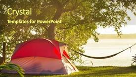  Presentation with tent - Presentation design having tent on green grassland background and a tawny brown colored foreground