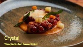  Presentation with sauces - PPT theme consisting of tentacle - cooked octopus with sauces background and a tawny brown colored foreground