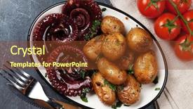  Presentation with octopus - PPT layouts with tentacle - grilled octopus with small potatoes background and a tawny brown colored foreground