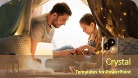  Presentation with kids playing - Presentation design enhanced with tents - family hygge and people concept background and a tawny brown colored foreground